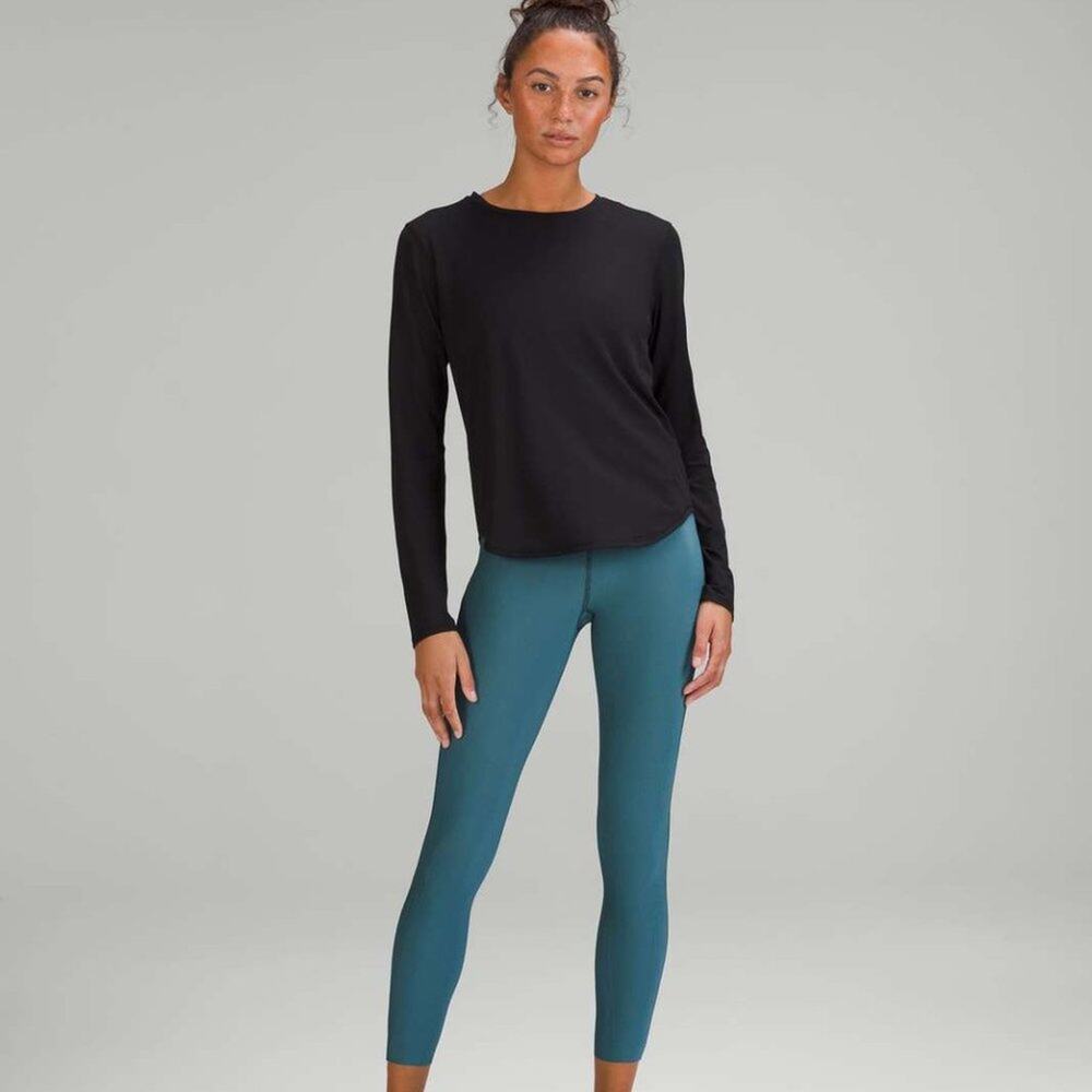 Lululemon Base Pace HR Tight 25" Two-Tone Ribbed Green Jasper/ Blue chill 14 NWT